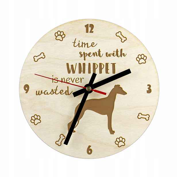 Whippet gravírované hodiny se psem, průměr 30 cm, jméno psa