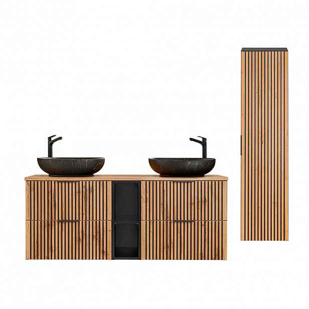 Petits-meubles KOUPELNOVÝ NÁBYTEK 140.6cm Gaia 2er-Set Dubové dřevo a černá barva