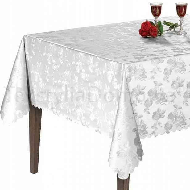Cerata tlustý bílý ubrus elegantní růže Pvc voděodolný 140x450