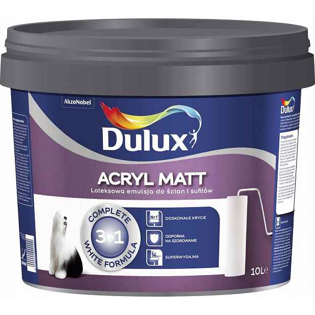 Dulux Akrylová Matná Barva 10L Akrylová Emulze Matná Bílá
