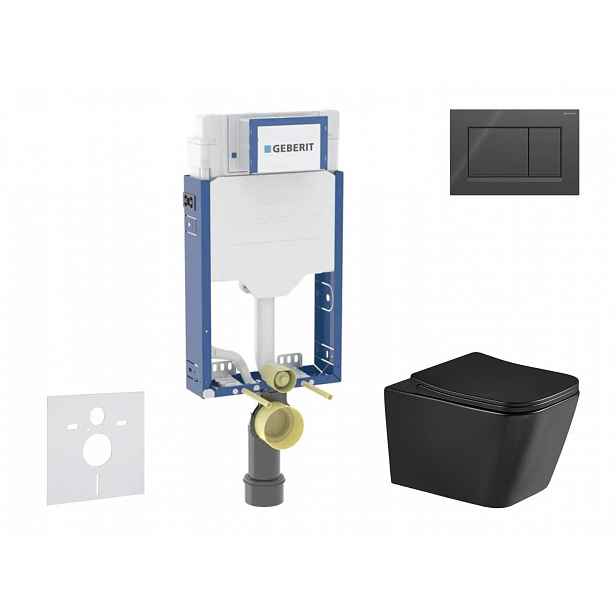 Geberit Kombifix - Set předstěnové instalace, klozetu Arkas I a sedátka softclose, tlačítko Sigma20, černá lesk/černá mat SANI15CA5511