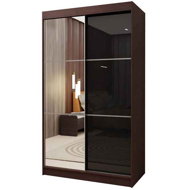 MASSENO ŠATNÍ SKŘÍŇ S POSUVNÝMI DVEŘMI VITALE, 120/216/61 cm 2dveřová se zrcadlem, dekor wenge