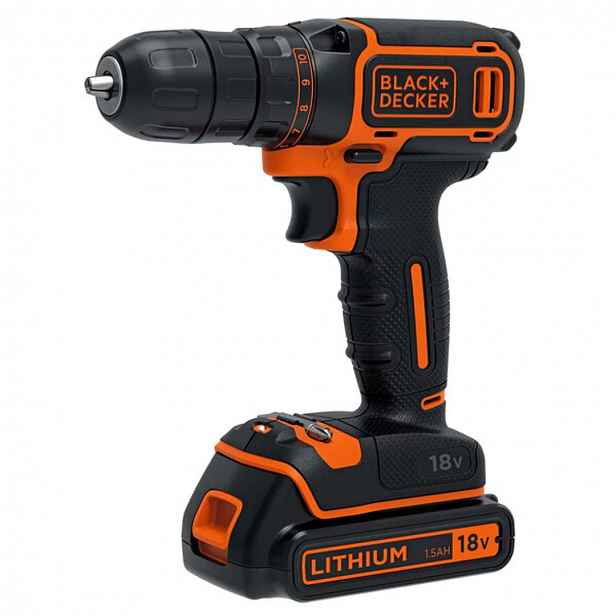 BLACK+DECKER - 18V AKU vrtací šroubovák, 2x aku 1,5 Ah Li-Ion, nabíječka BDCDC18B-QW