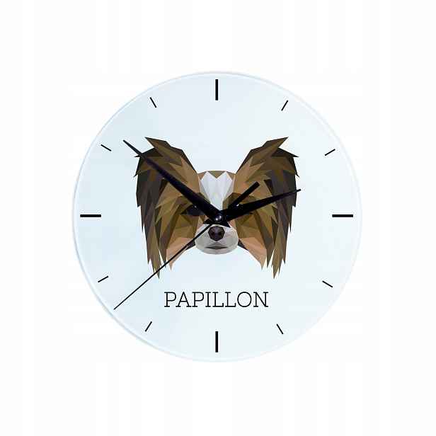 Papillon – skleněný závěsný nástěnný hodinový stroj s geometrickým psem