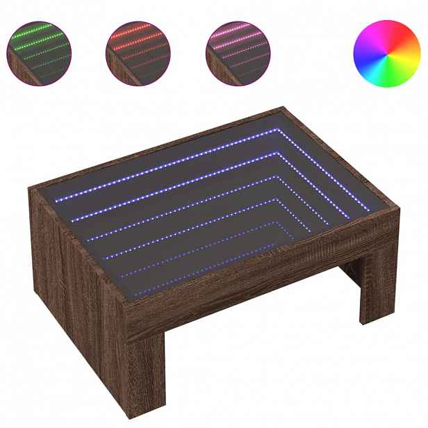 vidaXL Konferenční stolek s Infinity LED hnědý dub 70 x 50 x 30 cm