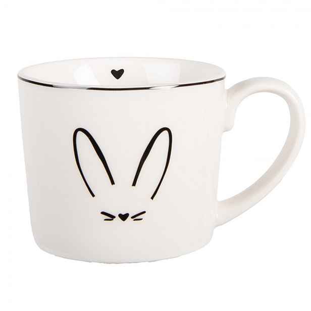 Bílý hrnek s králičími oušky a srdíčkem - 12*8*7 cm / 275 ml Clayre & Eef