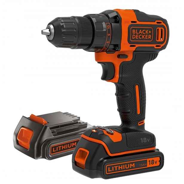 BLACK+DECKER - 18V AKU vrtací šroubovák, 2x aku 1,5 Ah Li-Ion, nabíječka BDCDD186KB-QW