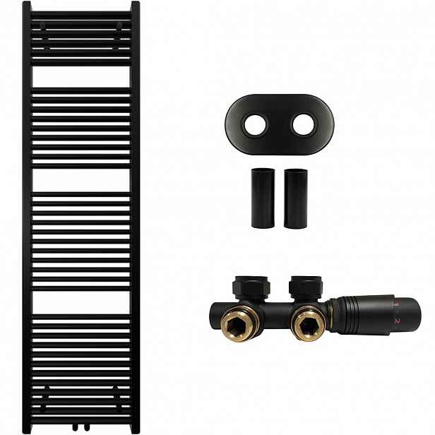 Koupelnový radiátorový set Lincoln - ústřední vytápění - středové připojení 50 mm - 559W - černá matná - 1800x500 mm