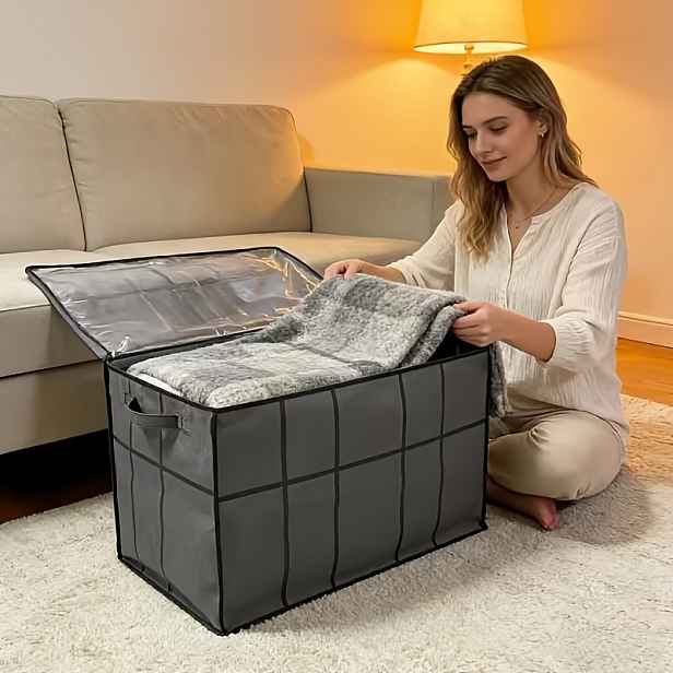 TEMU 1 ks Extra velká úložná taška na zip, velký šedý okenní panel, vhodná na oblečení, ložní prádlo, zavazadla a cestovní úložné tašky | Prostorově