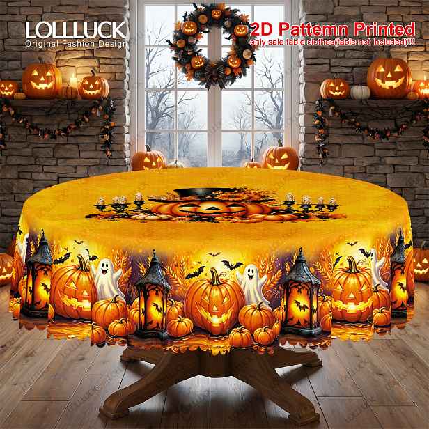 TEMU 1 ks, ubrus s halloweenskou tématikou, dýně, , duch, netopýr, svíčka, pšeničný klas, slunečnice, květinový potisk, kulatý/oválný ubrus,