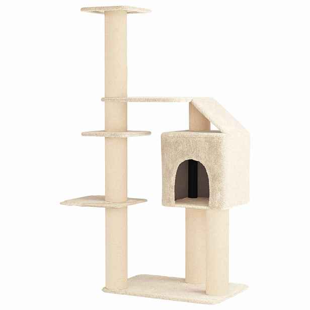 vidaXL Kočičí strom se škrabacími sloupky sisal Krémová 183 cm