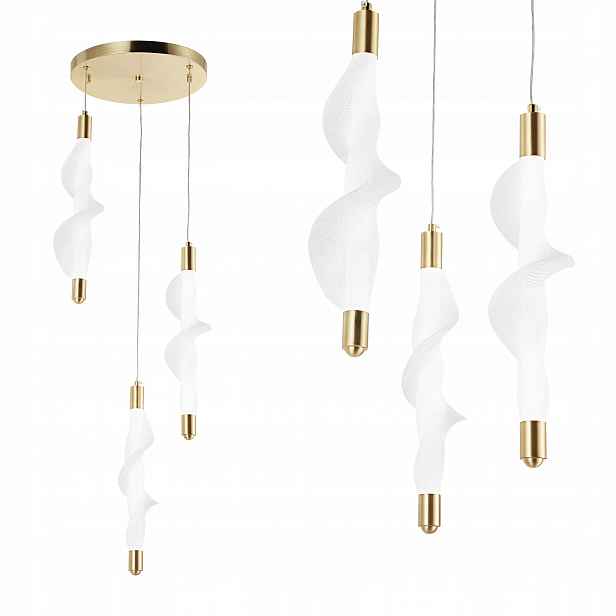 Závěsná Led lampa Bílá Designová 3 Světelné body Spirála Zlatá Vlnitá