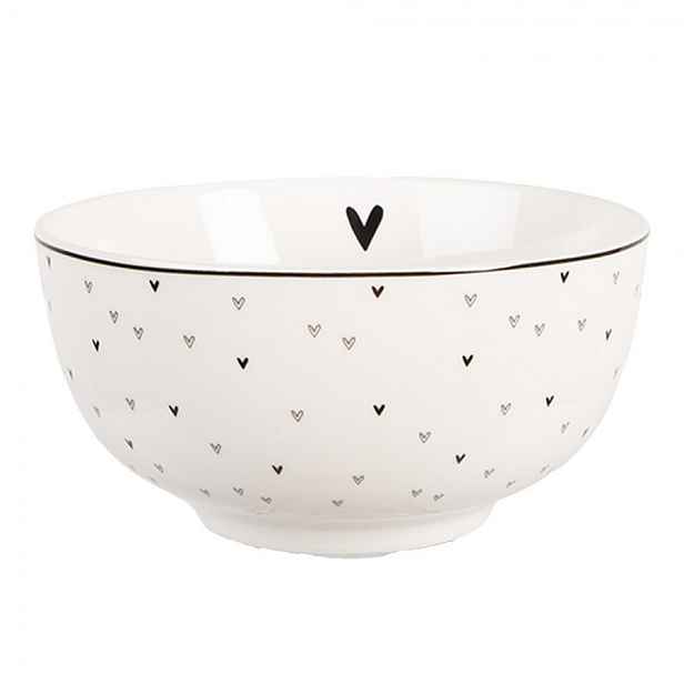 Bílá porcelánová miska se srdíčky Lovely Day - Ø 14*7 cm / 500 ml Clayre & Eef