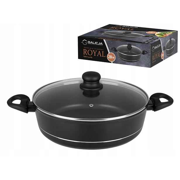 Hluboká pánev s víkem 28 cm, 2 úchyty, nepřilnavý povrch, indukce
