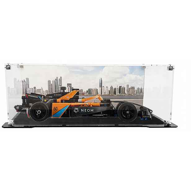 Vitrína s černou základnou a pozadím pro sadu Lego 42169 McLaren Formula Race