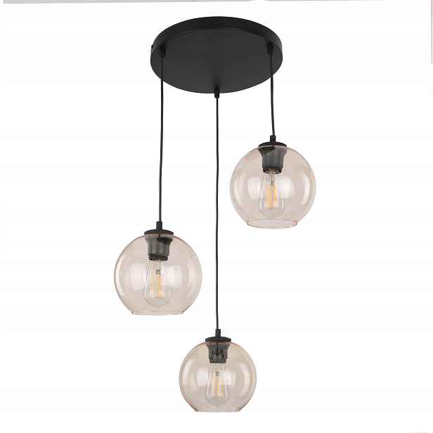 Závěsná lampa Cubus kulaté černé jantarové stínidlo 3xE27 Minimalistické