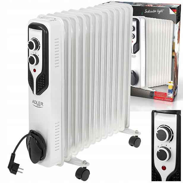 Elektrický Olejový Radiátor 2500W 11 Žeber Termostat Regulace 3 úrovně