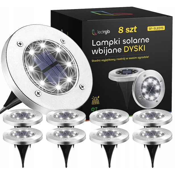 Solární Led Světelné Disky x8 Zahradní Zapichovací Zemní S Senzorem