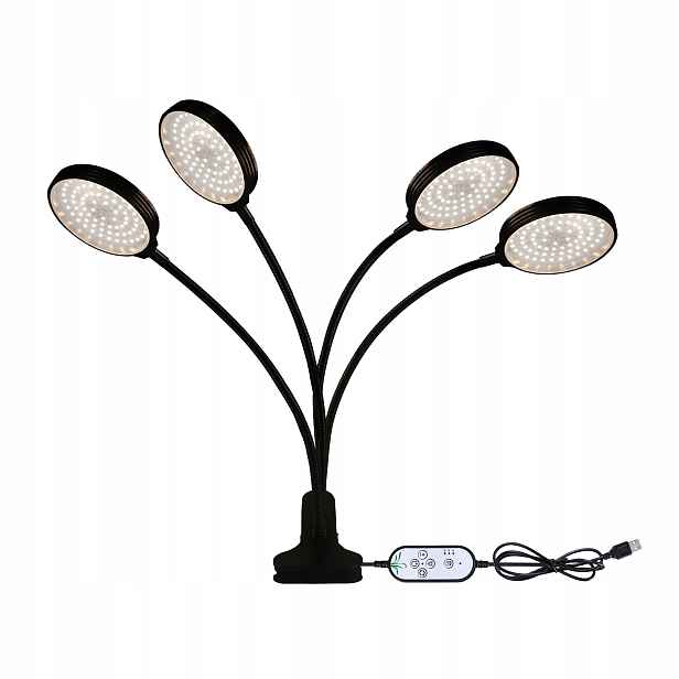 Led lampa pro pěstování rostlin, plné spektrum, bílé světlo, čtyři hlavy