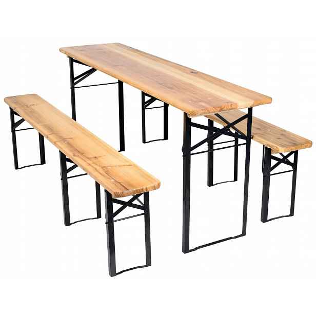 Ocelovo-dřevěný set: stůl 2 lavice, 170 cm