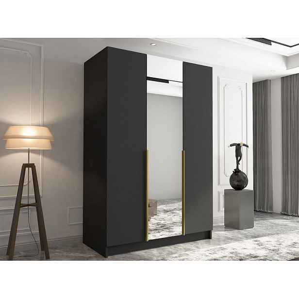Vysoká šatní skříň 150 cm se zrcadlem SHEELA 2 - černá / zlatá