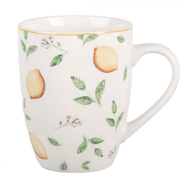 Bílý porcelánový hrnek s citróny Lemons & Leafs - 12*8*10 cm / 300 ml Clayre & Eef