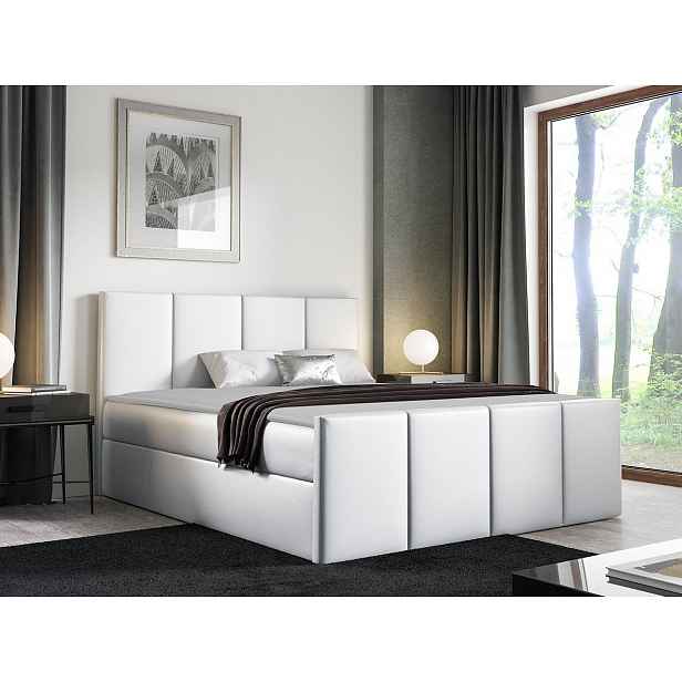 Hotelová manželská postel 180x200 MORALA - bílá ekokůže + topper ZDARMA
