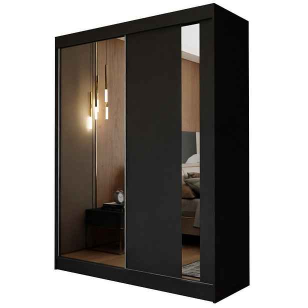 MASSENO ŠATNÍ SKŘÍŇ S POSUVNÝMI DVEŘMI GRAZIA, 160/216/61 cm 2dveřová se zrcadlem, černá