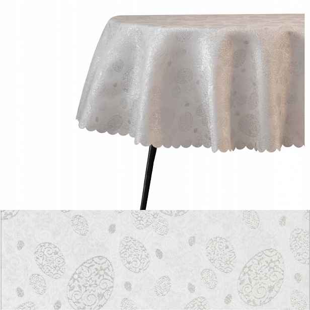 Ubrus Odolný Vůči Skvrnám Ovál Stříbrný 130X150 CM Písanka Bílá Velikonoce Oválná