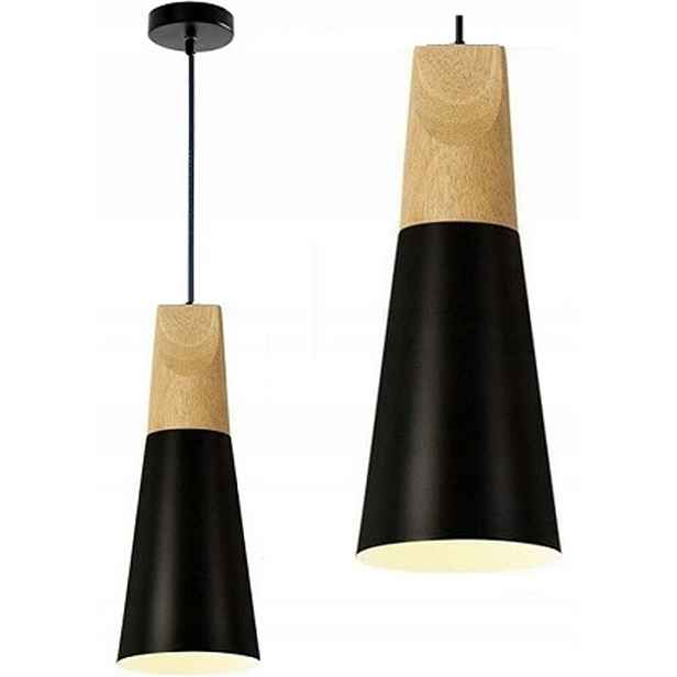 Závěsná Lampa Stropní Černá Jednoduchá Kovová Dřevěná Loft Scandi B