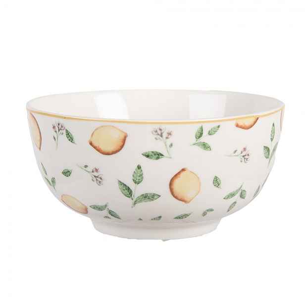 Bílá porcelánová miska s citróny Lemons & Leafs - Ø 14*7 cm / 500 ml  Clayre & Eef