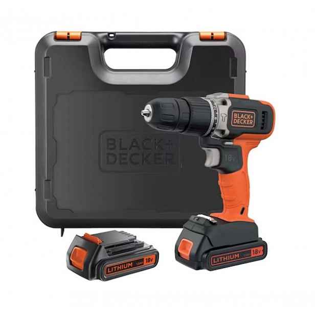 BLACK+DECKER - 18V AKU vrtačka s příklepem, 2x aku 1,5 Ah Li-Ion, nabíječka BCD003C2K-QW