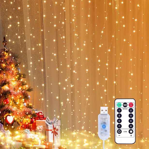 Světelný Závěs 3Mx3M Led S 8 Režimy Vodotěsná Vánoční Dekorace