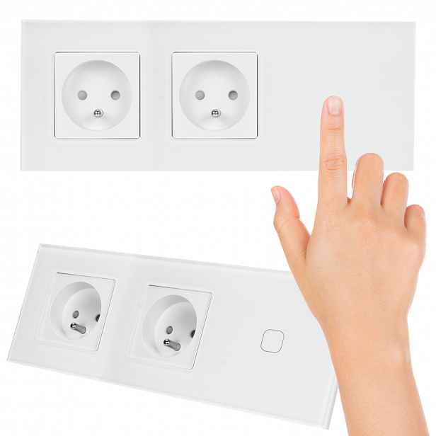 Elektrická Zásuvka Dvojitý bílý skleněný panel Led dotykový spínač