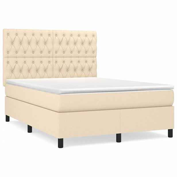 vidaXL Box spring postel s matrací krémová 140x190 cm textil