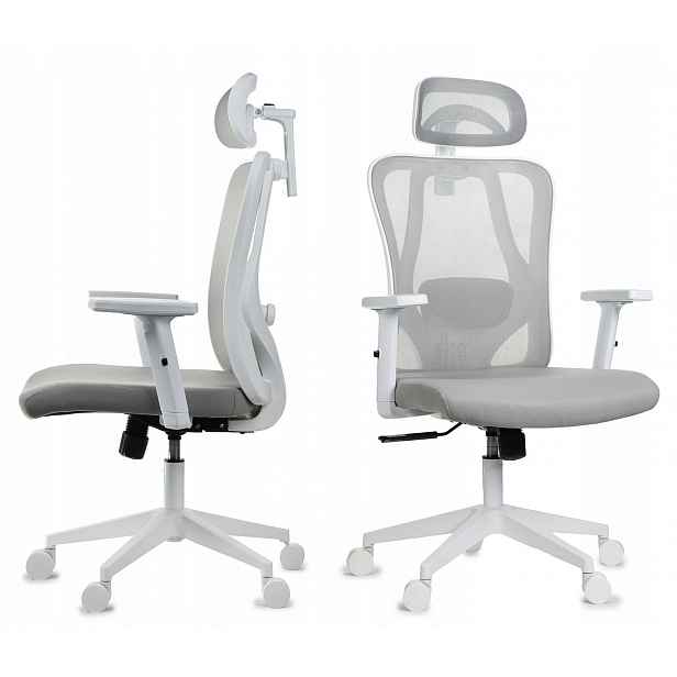 Ergonomické šedé bílé kancelářské křeslo FXB002 s nastavitelnými područkami Bozp