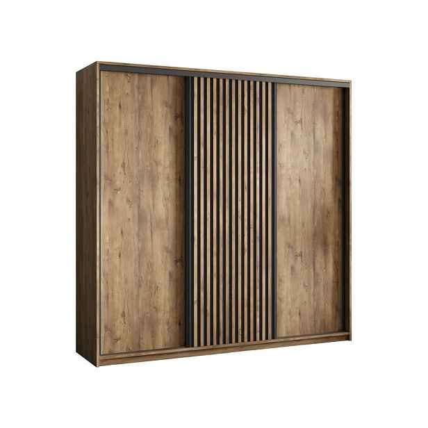 MASSENO ŠATNÍ SKŘÍŇ S POSUVNÝMI DVEŘMI VONTE, 200/205/60 cm 3dveřová s lamelami, dub Lefkas