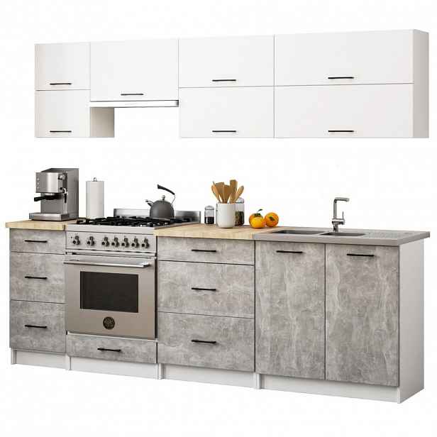 RAUMHIRSCH FURNITURE KUCHYŇSKÝ BLOK Bílá, beton 203/240/46
