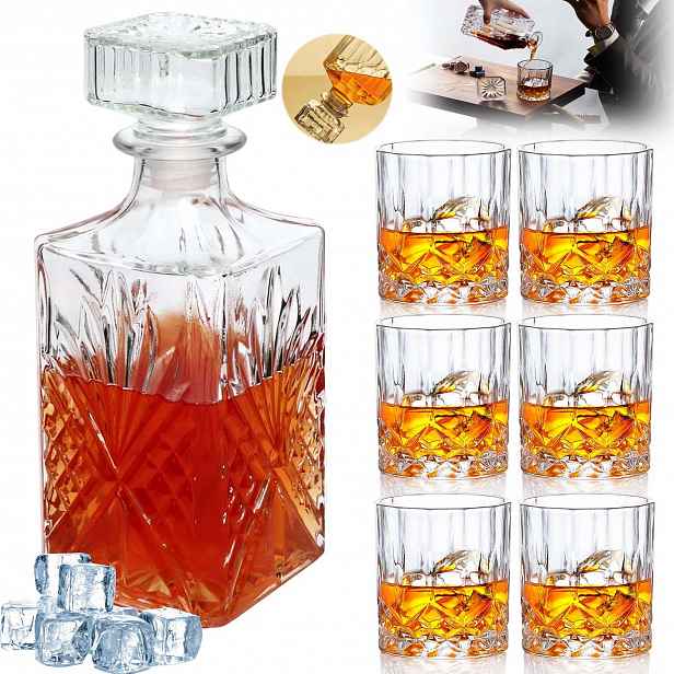 Sada Karafa 6 Sklenic Na Whisky Dárek K Červenému Vínu, Brandy