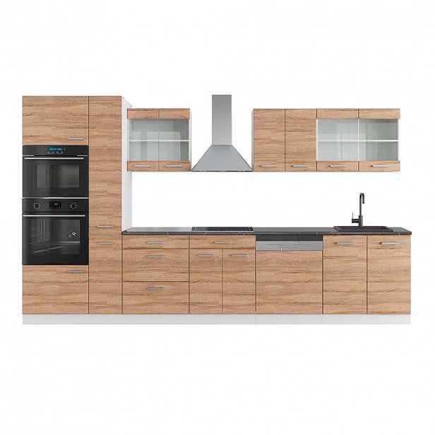 Vicco KUCHYŇSKÝ KOUT R-Line Sonoma/bílá 350 cm s vysokou skříní, PD Antracit