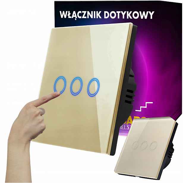 Vypínač světla Trojitý dotykový skleněný zlatý schodišťový Led