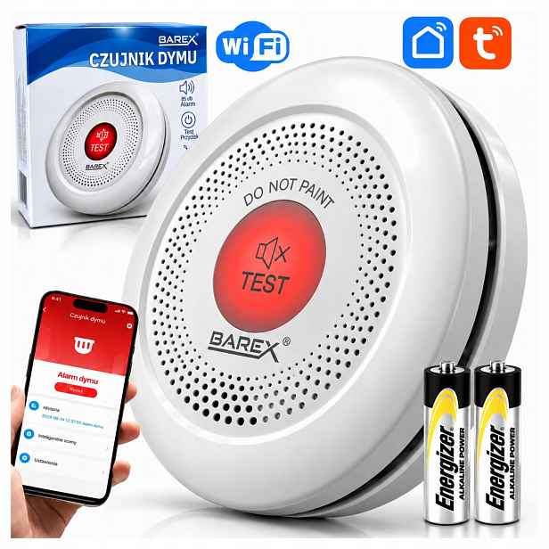 WiFi detektor kouře Tuya EN14604 Požární alarm 80 dB Certifikát Barex