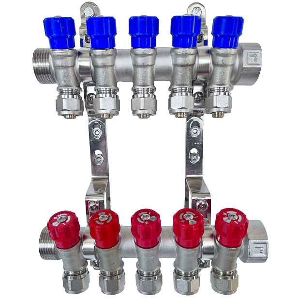 X-home Rozdělovač Pex 1“ x 16 mm 5 Okruhů Studené Vody 5 Okruhů Teplé Vody