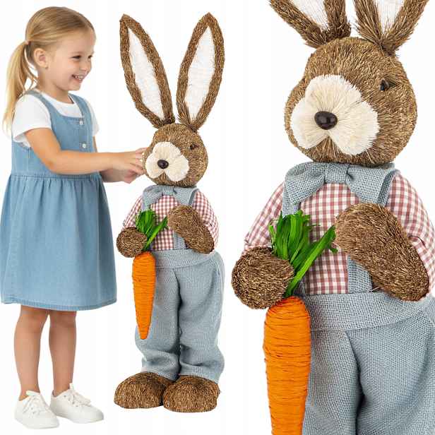 Zajíc 78 cm Velká velikonoční figurka Pan Velikonoční králík XXL slaměný