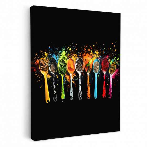 MuchoWow OBRAZ NA PLÁTNĚ Lžičky - koření - moderní - graffiti - barva - barevné 30x40 cm