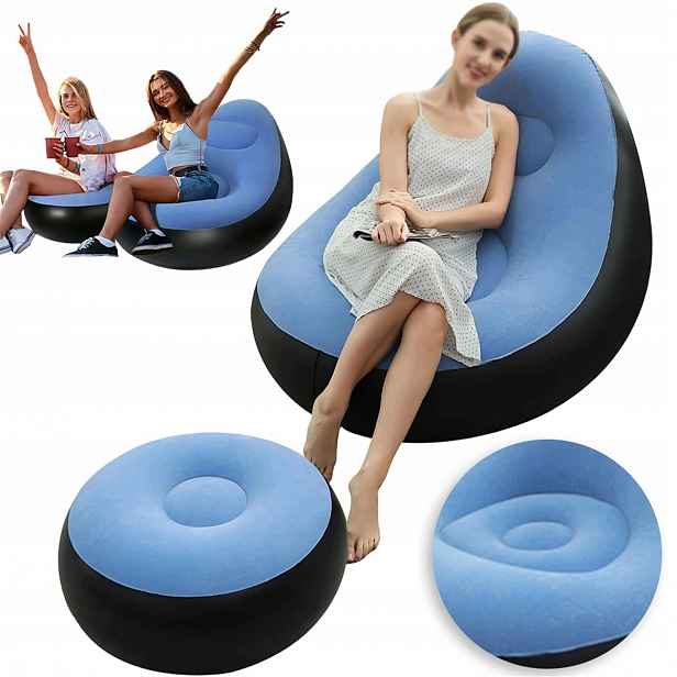 Nafukovací křeslo s podnožkou, ergonomické, ideální na pláž a kempování