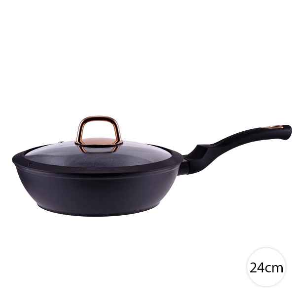 Perfect Home Granitová hluboká wok pánev na indukci s poklicí 24cm, Golden Line, 10487
