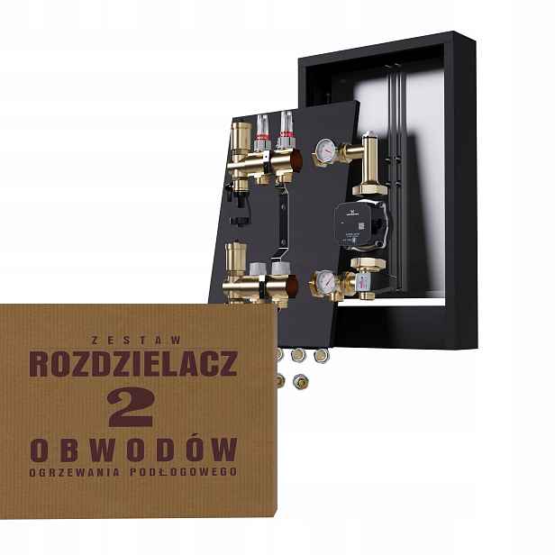 Rozdělovač pro podlahu 2 s spojkami, čerpadlo Grundfos nástěnná černá barva