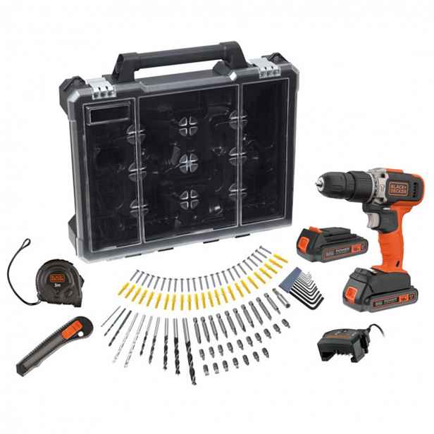 BLACK+DECKER - 18V AKU vrtačka s příklepem a příslušenstvím, 2x aku 2,0 Ah Li-Ion, nabíječka BCD003D2AMB-QW