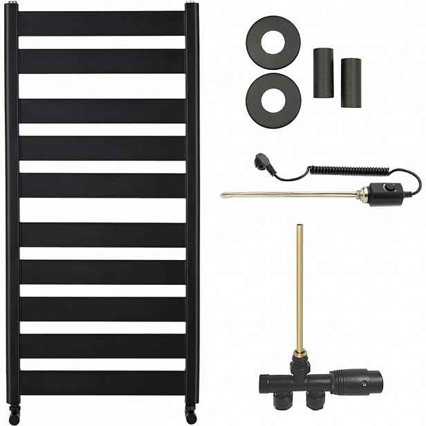 Koupelnový radiátorový set Marco - kombinované vytápění, termo tyč - boční jednobodové připojení - 600W - černá matná - 1125x550 mm